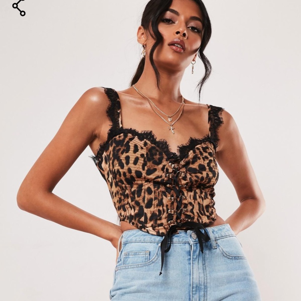 brown leopard print satin cupped crop top
